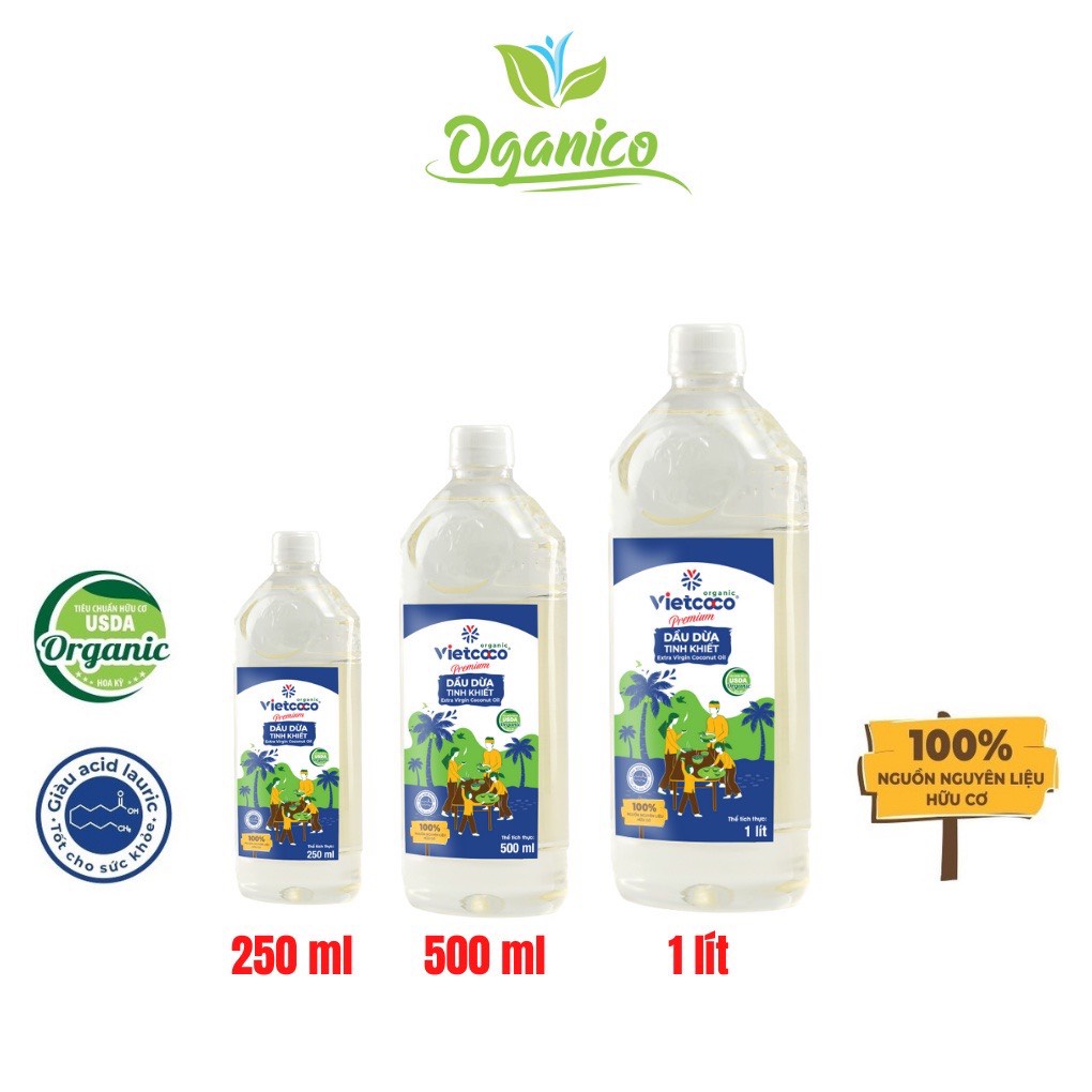 Dầu dừa nguyên chất Organic VIETCOCO : 500ML- 250ML- 130ML