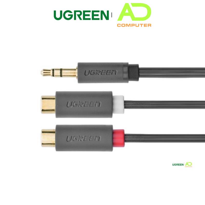 Cáp âm thanh chuyển jack 3.5mm sang 2 đầu hoa sen RCA dài 20CM - UGREEN 10547 (màu đen)