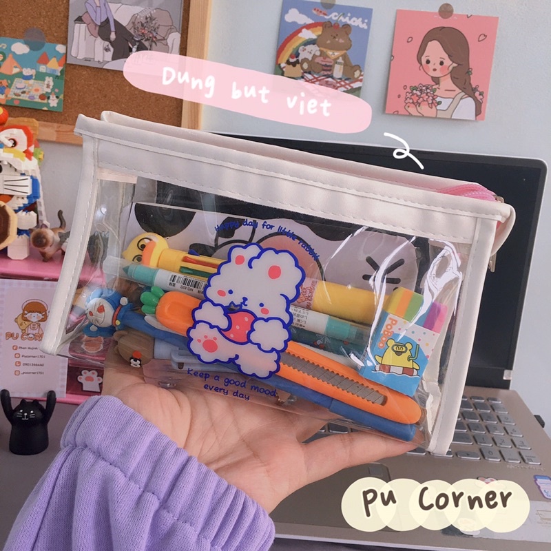 Hộp bút - bóp viết tam giác trong suốt hình gấu thỏ nhiều mẫu cute siêu to