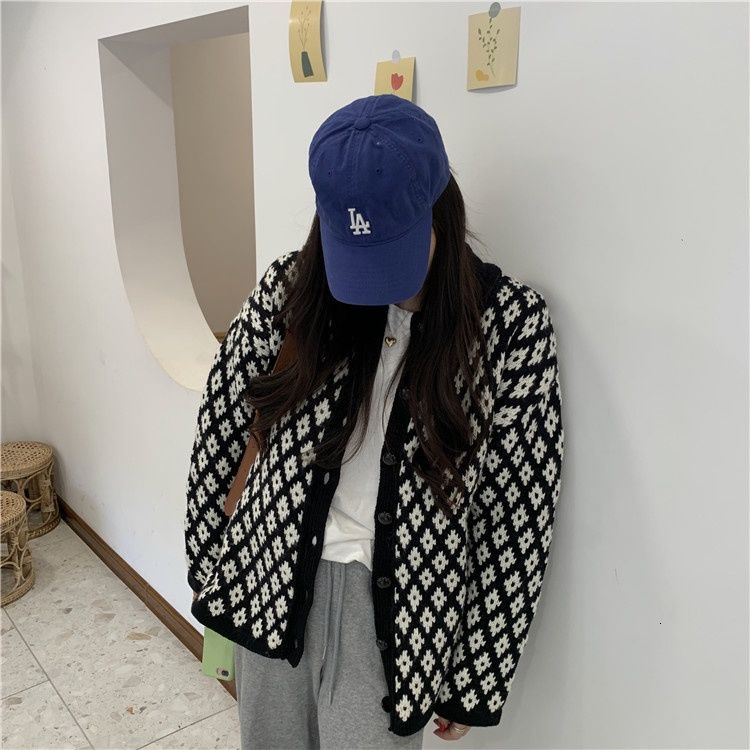 Áo Khoác Cardigan Dệt Kim Tay Dài Dáng Rộng Đính Đá Phong Cách Retro Hàn Quốc