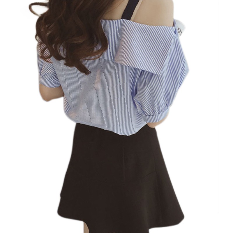 Áo Nữ Kẻ Sọc Trễ Vai Thời Trang