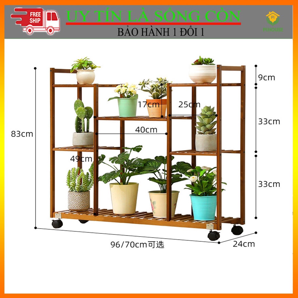Kệ Để Chậu Hoa, Cây Cảnh, Bonsai Chữ H 4 tầng Lệch Ngăn Có Bánh Xe Hiện Đại,KT 83x70x24