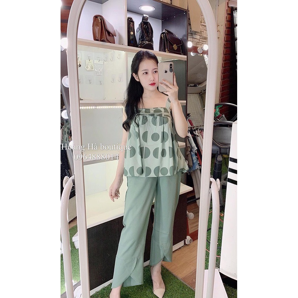 Set áo 2 dây chấm bi xanh