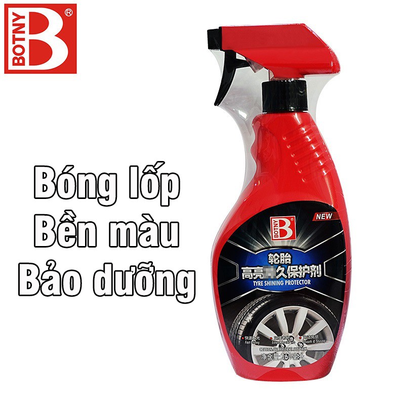 Chai Xịt Bóng Lốp Ô Tô, Xe Máy Bảo Dưỡng Lốp Xe Botny B-1992 Dung Tích 360ml