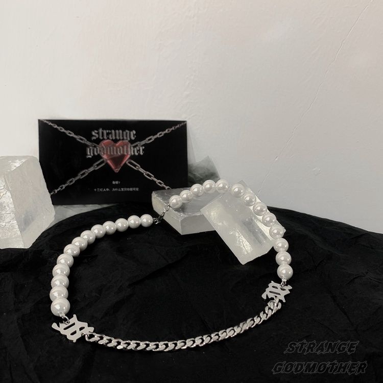 Dây chuyền mắt xích phối ngọc trai phong cách hip hop cá tính