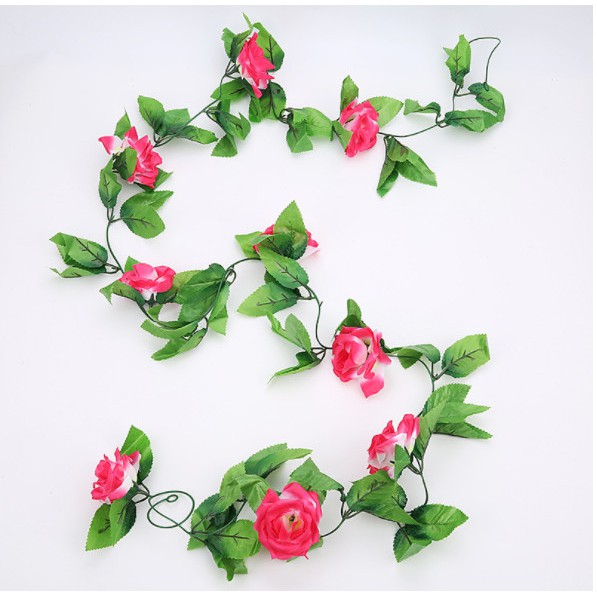 Dây Hoa hồng giả dài 2.4m- Dây hoa leo trang trí tường ,  trang trí tiệc cưới , chùm hoa treo tường