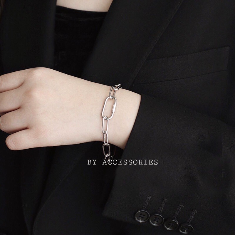 Lắc tay titan unisex xích chữ nhật rỗng lớn không gỉ