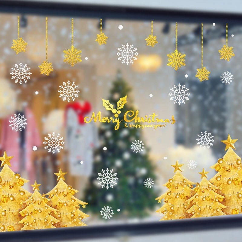 Decal trang trí Noel Hít Tĩnh Điện - Rừng Thông Vàng cao cấp