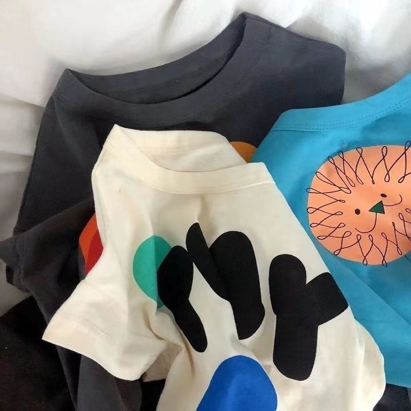 Áo Thun Cotton Tay Ngắn Cổ Tròn In Họa Tiết Hoạt Hình Phong Cách Cổ Điển Thoải Mái Dành Cho Bé Trai Gái