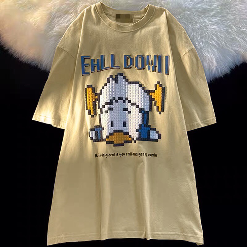 Áo phông nam nữ form rộng 2N Unisex thun cotton in Vịt fall down trắng/be/đen