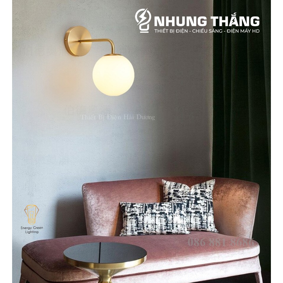 Đèn Treo Tường Mặt Trăng 6101 Thân Vàng - Chao Thủy Tinh - Kiểu Dáng Sang Trọng - Tặng kèm Bóng Led - Bảo Hành 12 Tháng