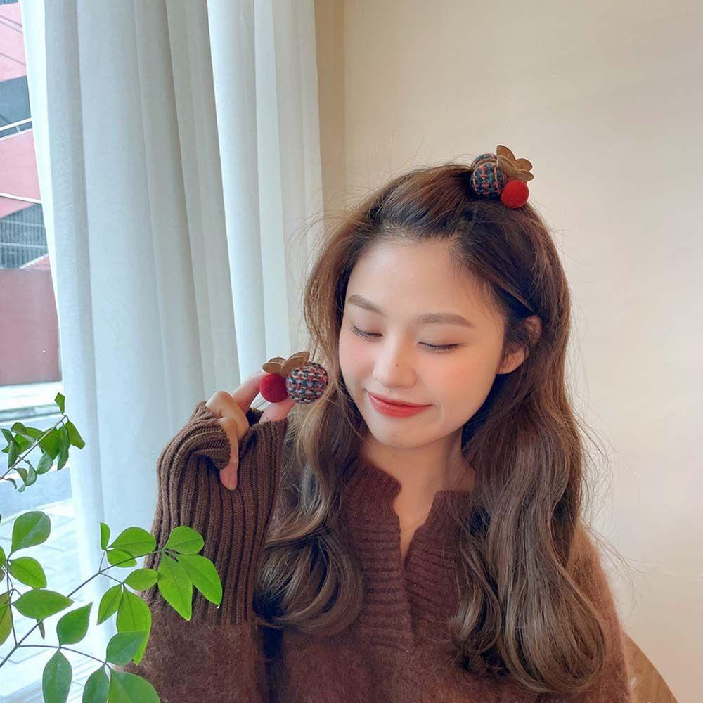 TWINKLE Kẹp Tóc Càng Cua Vải Len Đính Quả Bông Thời Trang Ngọt Ngào Cho Nữ