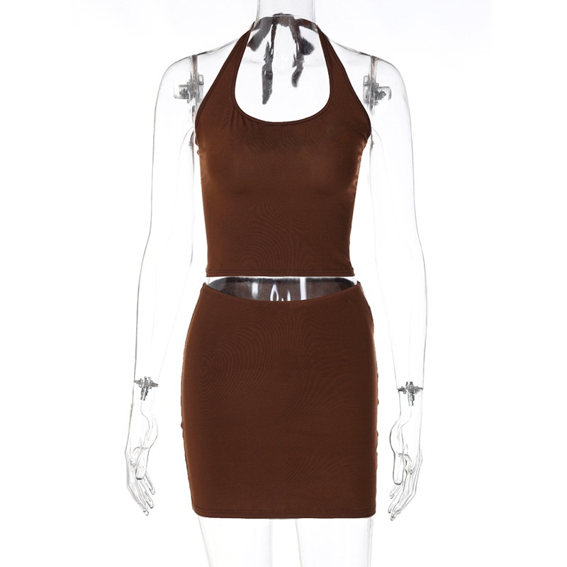 Bộ Áo Tank Top Hở Lưng + Chân Váy Lưng Cao Màu Trơn Thời Trang Cho Nữ