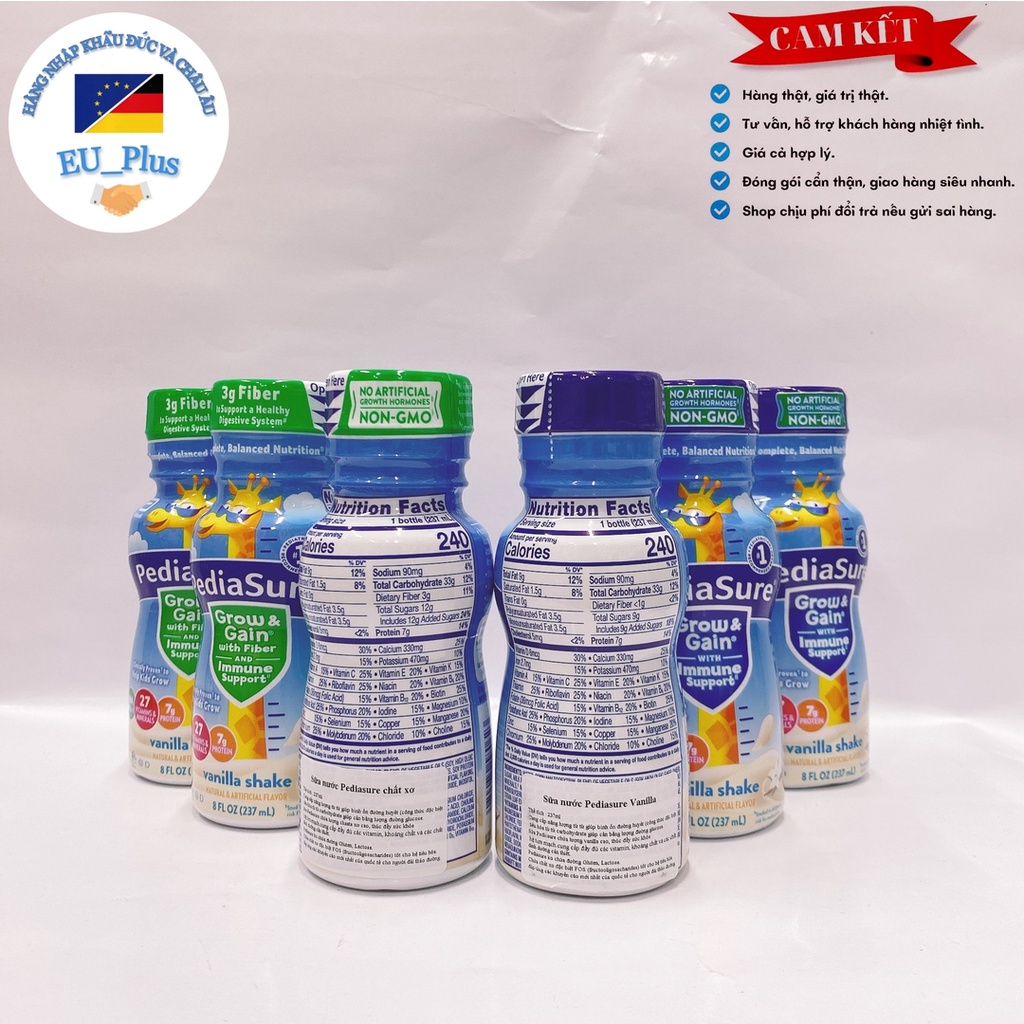 Sữa nước Pediasure 237ml Mỹ - chất xơ + vani + socola - cho bé thấp còi