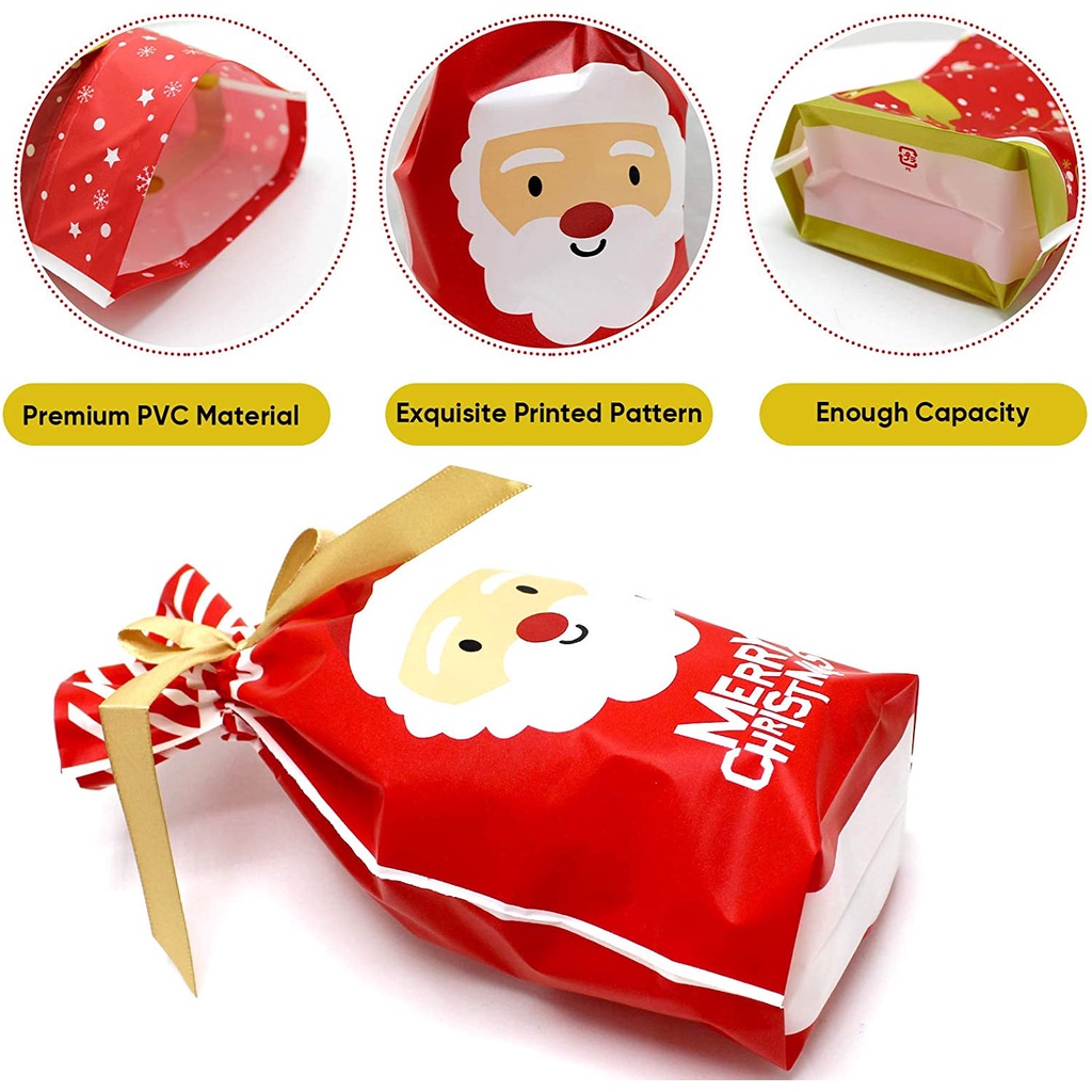 Set 10 Túi Dây Rút Đựng Bánh Kẹo Làm Quà Giáng Sinh