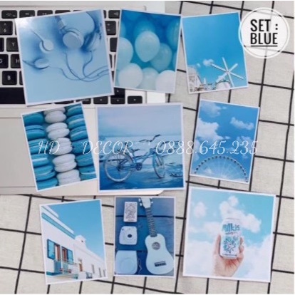 [ FreeShip ] Set thiệp postcard MÀU XANH NƯỚC BIỂN BLUE Có sẵn DECOR trang trí phòng cực xinh lun