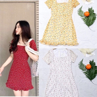 [ẢNH CHỤP THẬT] Váy hoa nhí bèo đuôi cá 3 màu ( vàng, đỏ, trắng)