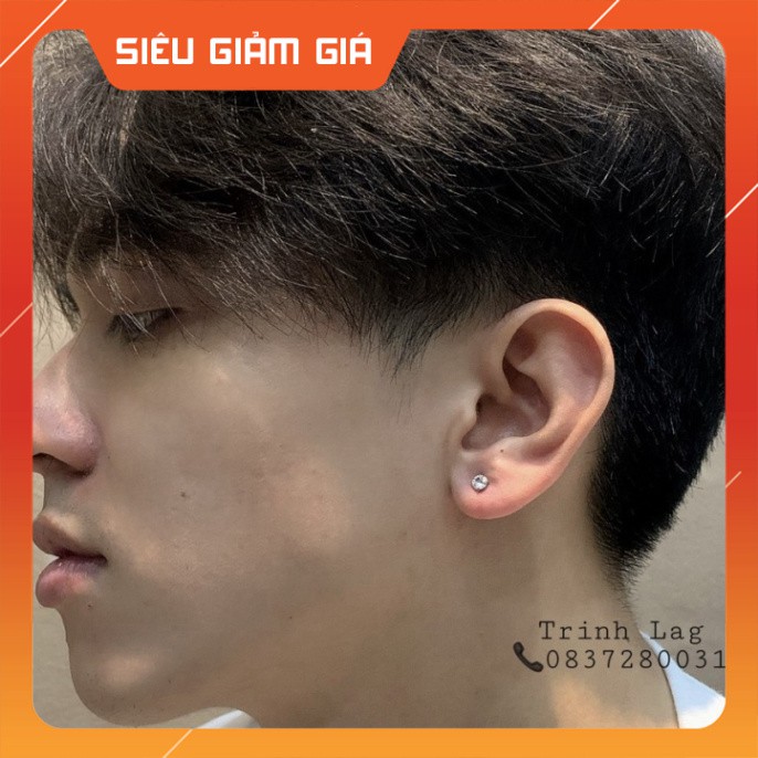 Khuyên tai basic đá trắng khối tròn 4mm nút vặn nam nữ (ảnh shop tự chụp) Cam kết chất lượng 100%