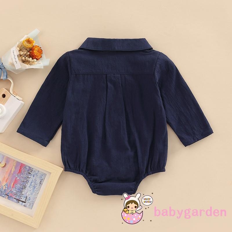 Bộ Áo Liền Quần Tay Dài Màu Trơn Cài Nút Thắt Nơ Dành Cho Bé Trai 0-18 Tháng Tuổi