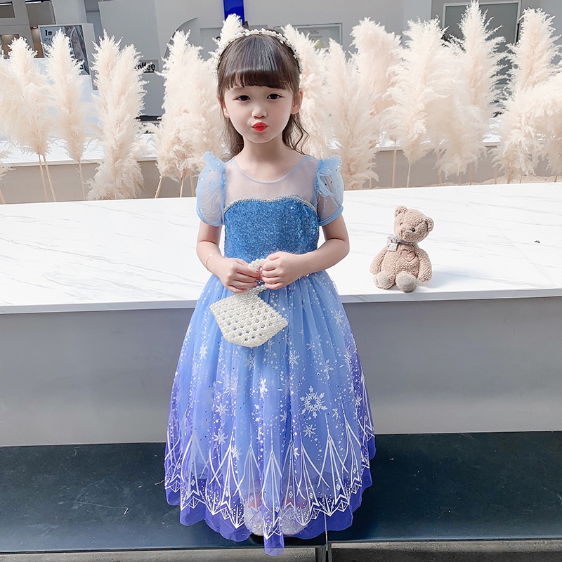 Đầm công chúa Elsa màu xanh tím kèm tà dài cho bé gái 3-11 tuổi - Mẫu mới 2023