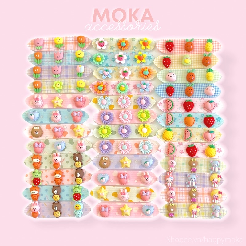Set 2 miếng dán tóc ngắn gắn charm hoạt hình Moka (Ảnh thật shop tự chụp)