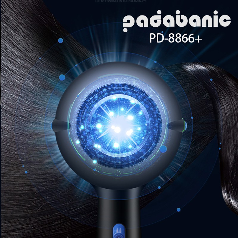 [ĐỜI MỚI] PADABANIC 8866 Blue Máy Sấy Tóc Phát Sáng Xanh Hai Chiều Nóng Lạnh 2200W Siêu Bền