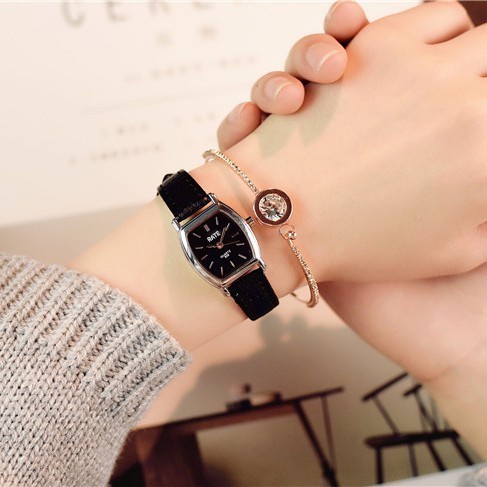 Đồng Hồ Thời Trang Tonneau Máy Quartz Dây Da Nhỏ Cho Nữ