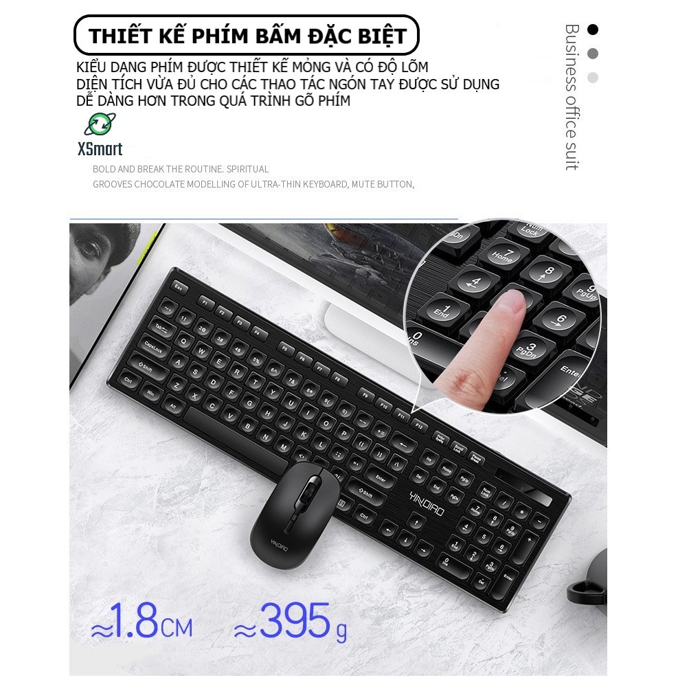 Bộ bàn phím và chuột không dây cho máy tính laptop pc siêu đẹp V3Max, combo phím chuột văn phòng làm việc kết nối xa 10m | BigBuy360 - bigbuy360.vn