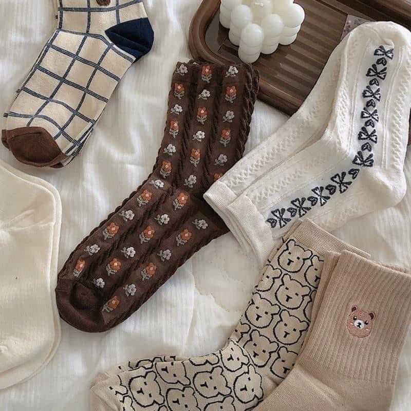 Combo 8 Đôi Tất Vớ Hàn Quốc Phong Cách Vintage
