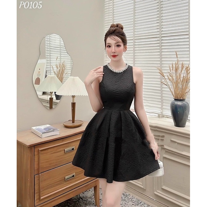 Đầm dự tiệc siêu sang chảnh chất gấm đính hạt ngọc Nanvy BT160