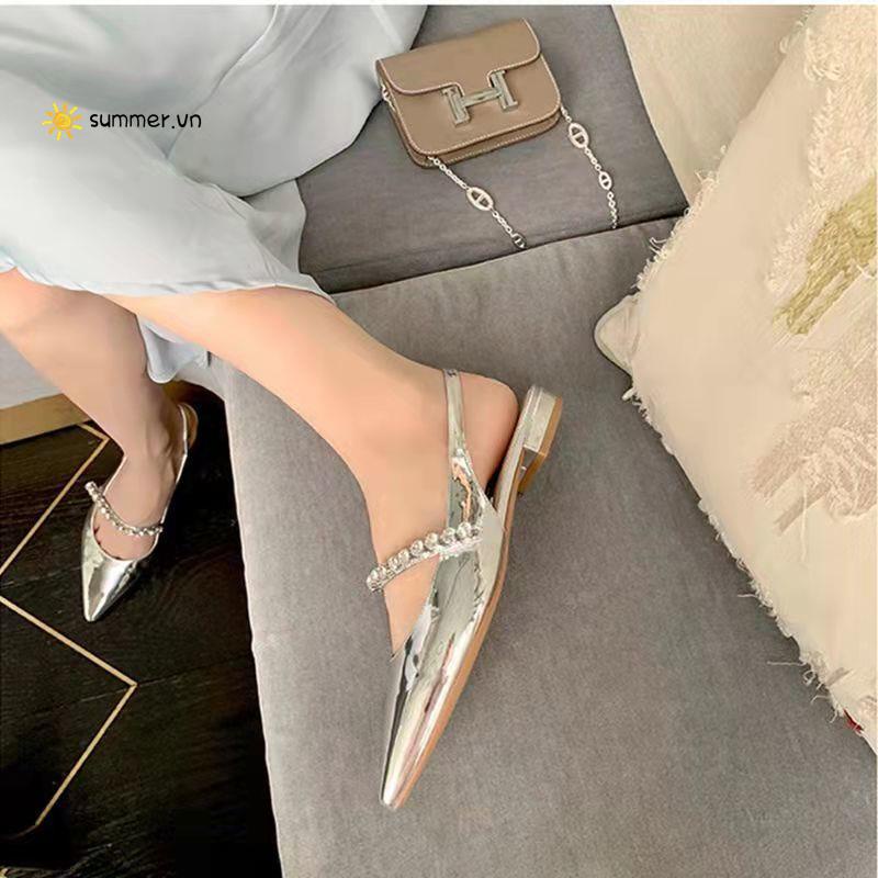 Giày Sandal Mũi Nhọn Đính Đá Thời Trang Mùa Hè 2022 Cho Nữ