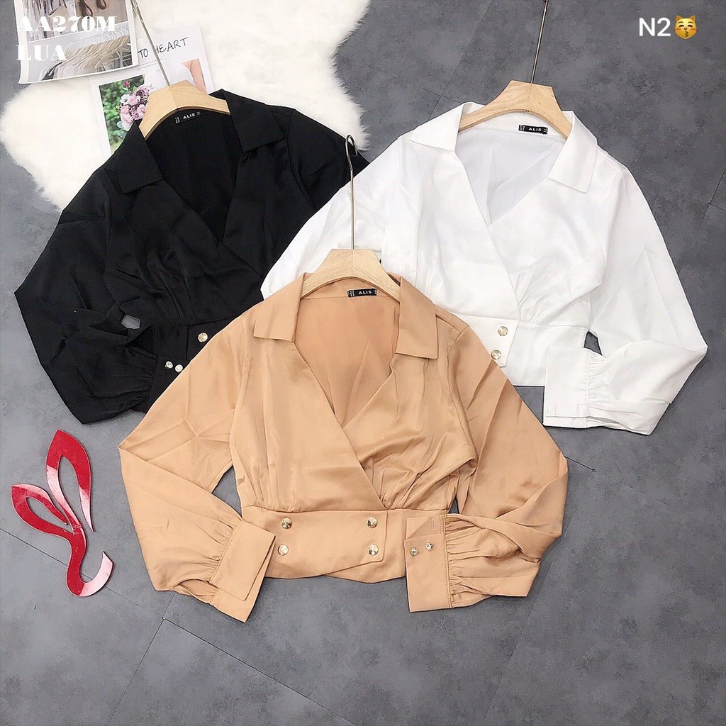 áo SƠ MI KIỂU CROPT CỔ ĐẮP CHÉO TAY DÀI 1 | BigBuy360 - bigbuy360.vn