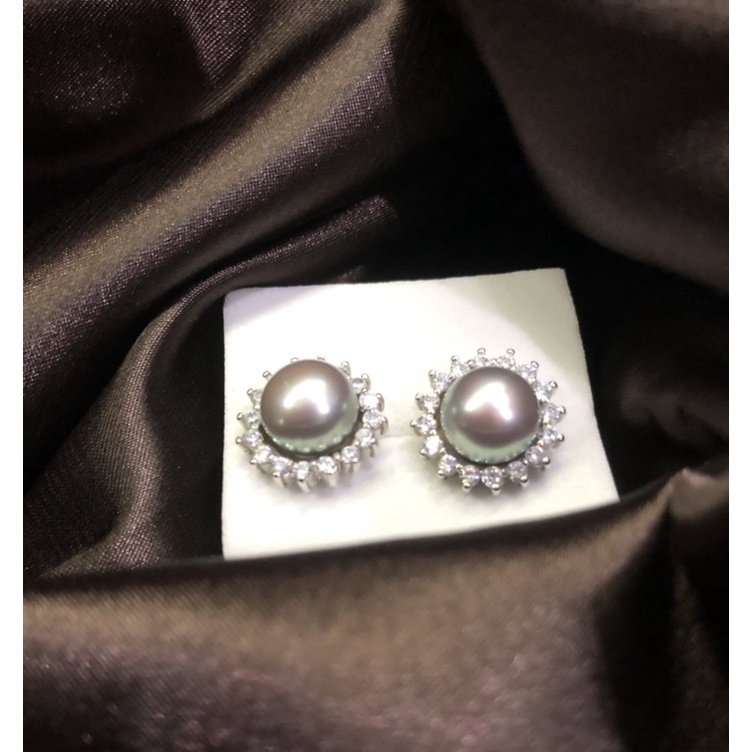 Bông tai bạc s925 màu xám đính đá