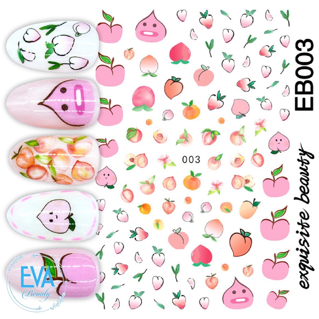 Sticker Dán Móng Tay 3D Dạng Decal Dán Chống Nước Hoạ Tiết Quả Đào Hồng Peach Cute  JO1234