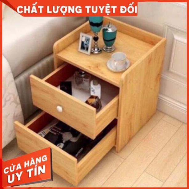 Tủ, Kệ Đầu Giường Vuông 2 Ngăn Kéo Màu Gỗ