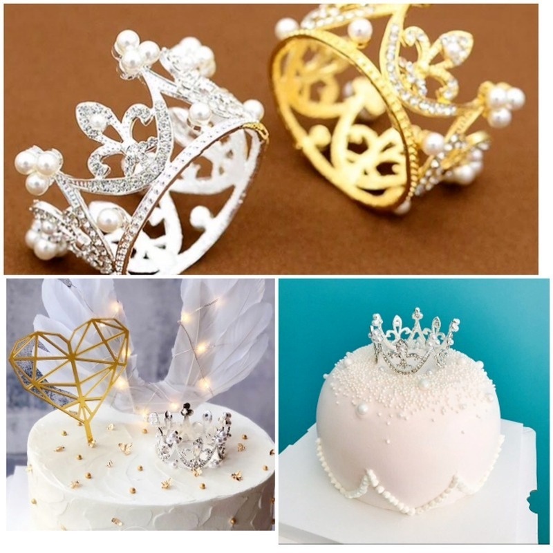 1 Phụ Kiện Trang Trí Bánh Kem Hình Vương Miện Đính Ngọc Trai