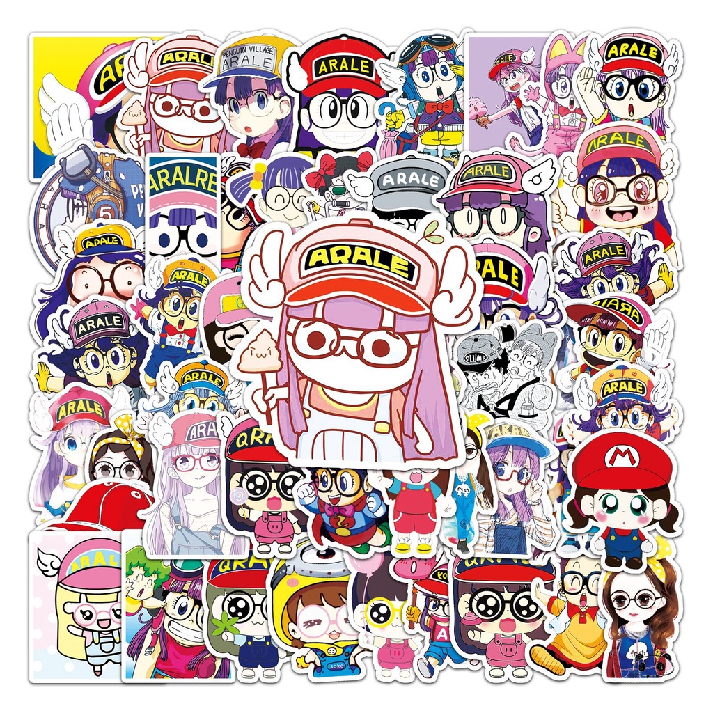 Set 50 Sticker hoạt hình Arale Trang Trí Chống Thấm Nước dán mũ bảo hiểm, vali, laptop, ván trượt 120