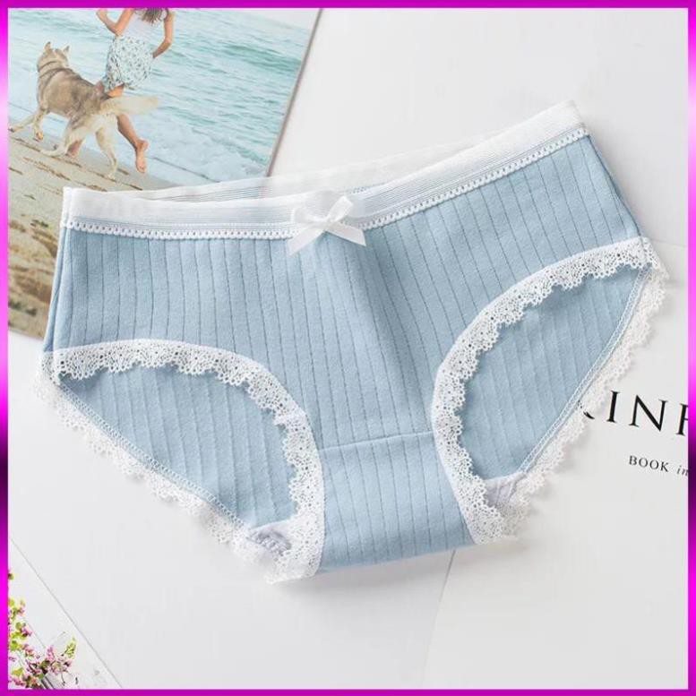 Quần lót cotton quần lót nữ gân tăm viền phối nơ cạp lưới