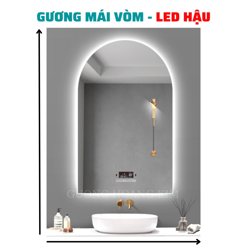 Gương cảm ứng đèn led treo tường gương mái mòm trang điểm makeup nhà tắm kích thước 50x75cm guonghoangkim BTiêuChuẩn