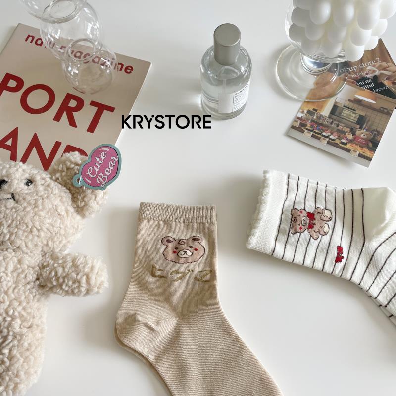 Tất vớ cotton cao cổ dày đẹp Gấu Teddy Krystore cho nam nữ TC29