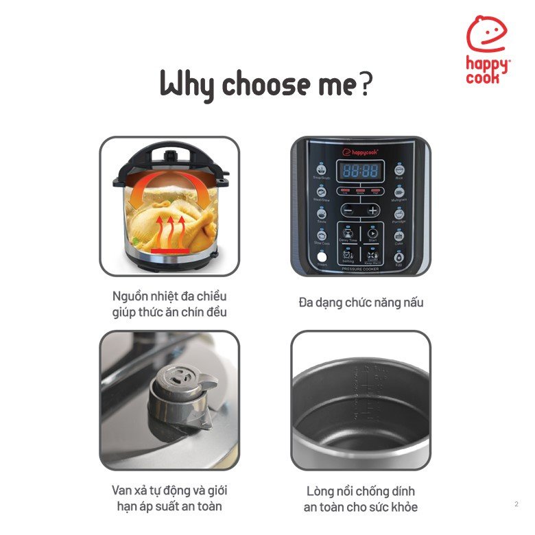 Nồi áp suất điện tử Happy Cook 6L HEPC-600SV