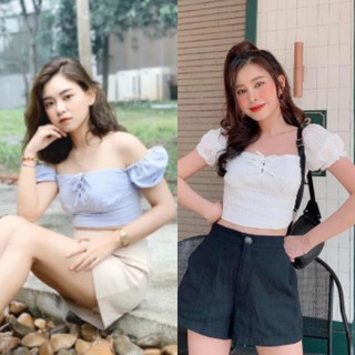 [KÈM QUÀ TẶNG] Áo croptop nơ ngực tay phồng