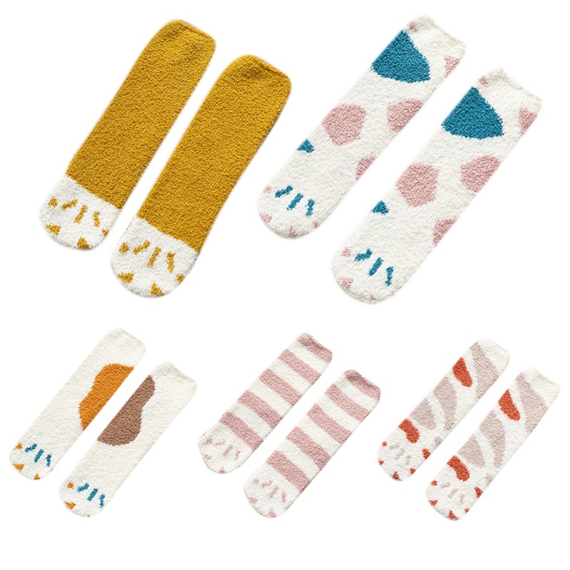 Youyo Vớ Nhung San Hô Họa Tiết Chân Mèo Hoạt Hình Giữ Ấm Mùa Đông