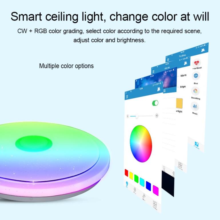 Đèn led ốp trần nhiều màu sắc thông minh kiêm loa nghe nhạc bluetooth có điều khiển qua smartphone công suất 36w