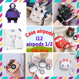 Tai nghe Bluetooth không dây inpods i12 TWS cảm ứng, âm thanh lớn siêu hay/ Vỏ ốp tai nghe case airpods 1/2/i12