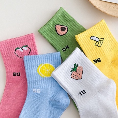 Vớ Cotton Đa Dạng Mẫu Mã - Tất Nữ Mùa Đông Mang Ấm Cho Chân Hình Trái Cây Nhiều Màu Sắc