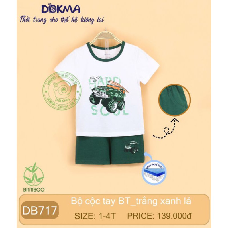 Dokma (1-4 tuổi) bộ cộc tay, bộ áo phông, bộ thun bé trai cổ tròn bo viền vải sợi tre bamboo mềm mại