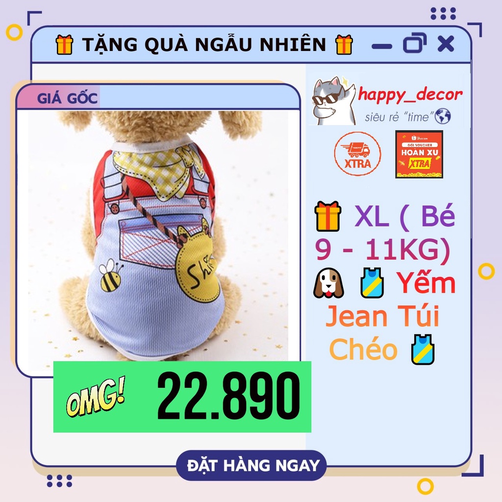 🎁 TẶNG QUÀ NGẪU NHIÊN 🎁 XL ( Bé 9 - 11KG) 🐶 🎽 Yếm Jean Túi Chéo 🎽 Quần Áo Dành Cho Thú Cưng Thời Trang Cho Chó Mèo