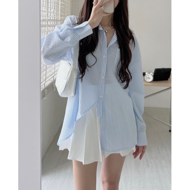 [NEW]ÁO SƠMI XỐP DÀI TAY XẺ VẠT TRƯỚC 1518