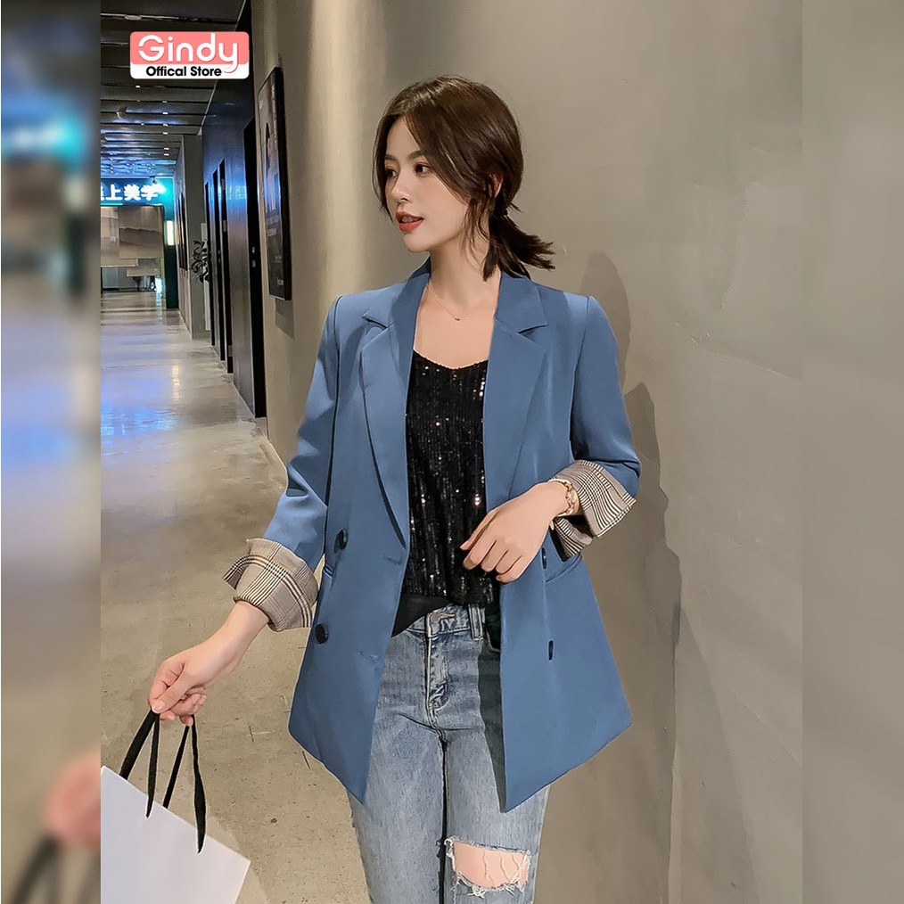 Áo blazer nữ GINDY vest tay kẻ 2 lớp nhiều màu phong cách Hàn Quốc A301